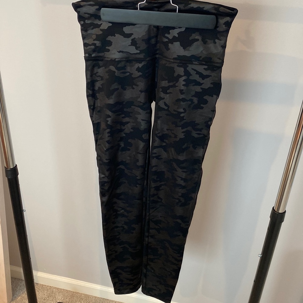 Spanx faux leather camo leggings